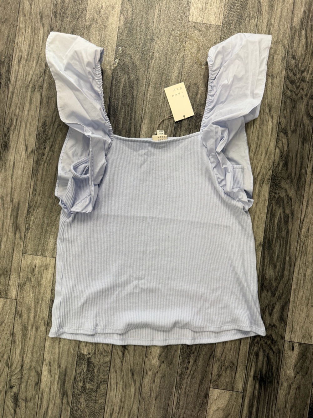 NWT A new day Light blue Ruffle-Sleeve Ribbed Tank